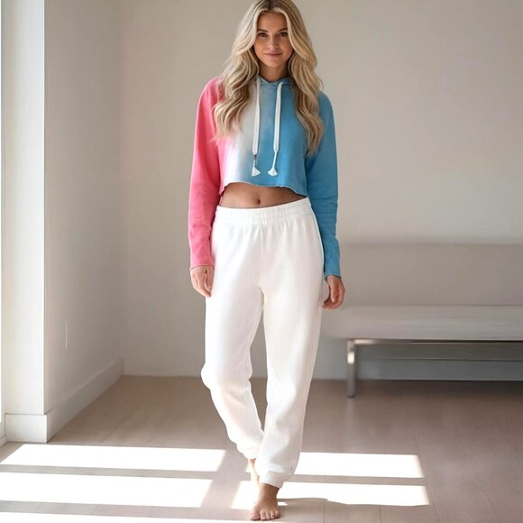 Wildfox Painted Red White Blue Tie Dye Cropped Hoodie CUSTOM DYE S NWT - Picture 1 of 11